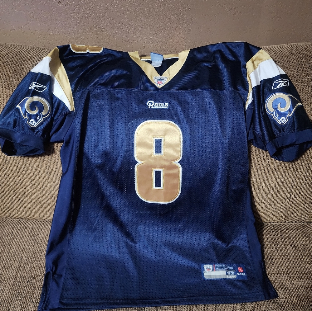 Men's Authentic Reebok St.Loius Rams SAM BRADFORD #8 Navy and Gold Rams Jersey